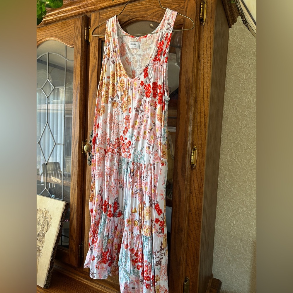 True Craft Floral Tiered Maxi Dress - White, Red & Yellow